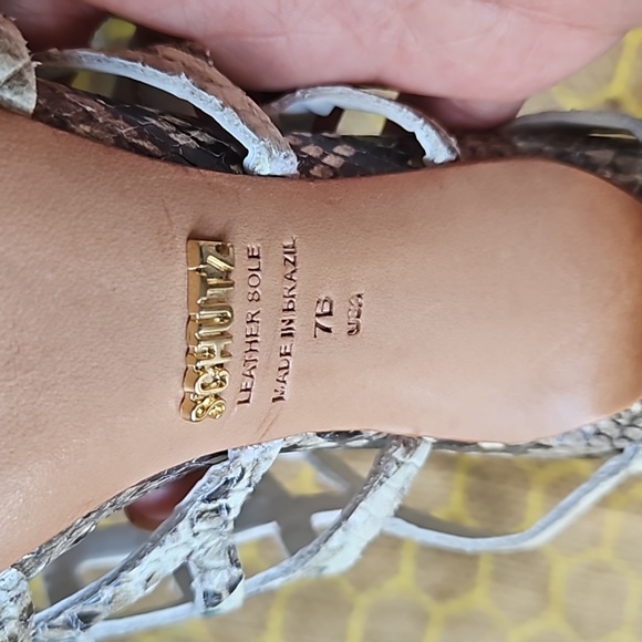 Schutz Julia Snakeskin Leather Caged Heel Sandals - Picture 5 of 5